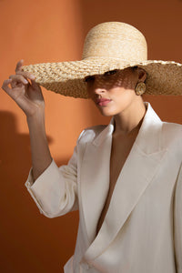 "004" Braided Stitch Straw Wide Brimmed Hat - Natural