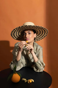 "006" Braided Geometric Stitch Straw Wide Brimmed Hat